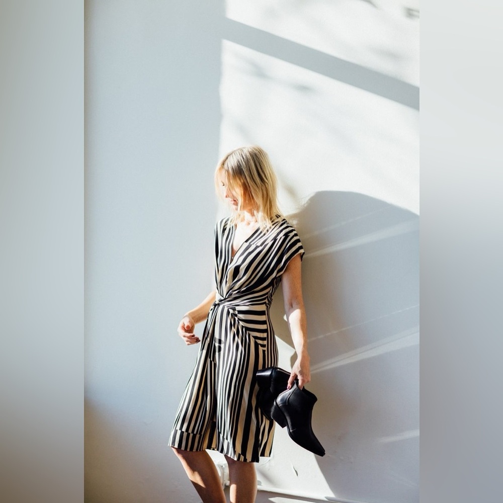 NWT $525 Rag & Bone Beatrice Printed Dress In Gold Stripe - Picture 3 of 9